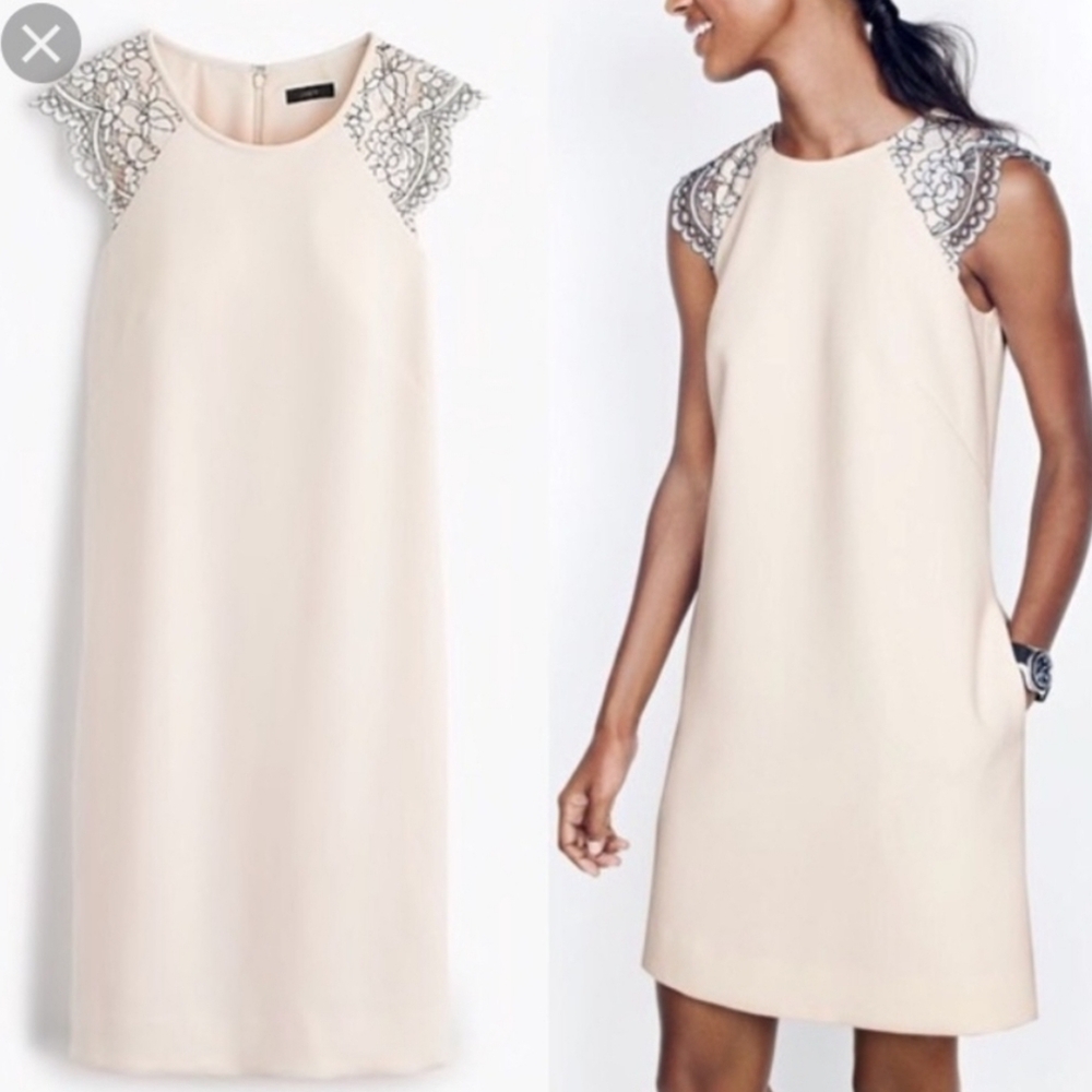 J. Crew Cream Shift Dress with Lace Cap Sleeves